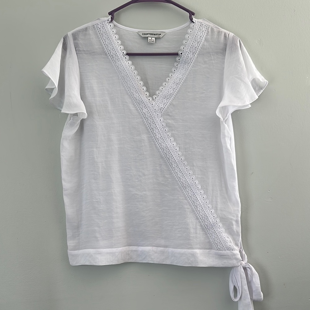 White Eyelet Trim Wrap Top
